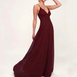 Lulu's Madalyn Burgundy Lace Maxi Dress Size Medium